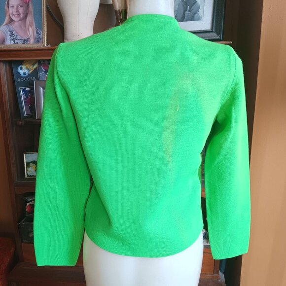 Small Vintage Sweater 1960's Kimberly Neon Green Wool Button-Up Blazer Italy - Picture 7 of 8